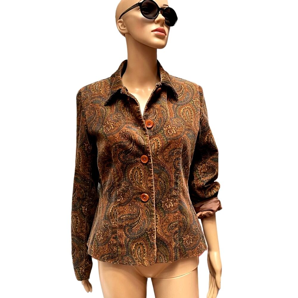 Jones New York Signature Blazer Jacket Womens 6 Brown Paisley Corduroy Button Up